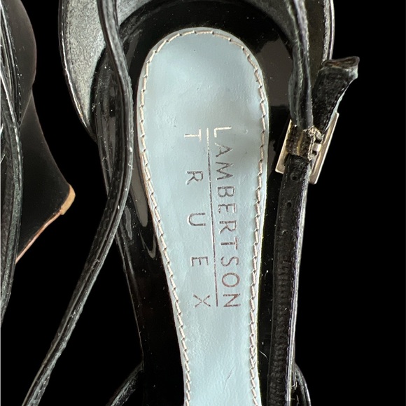 Lambertson Truex black patent leather wedge sandals in size 7. - Picture 3 of 5